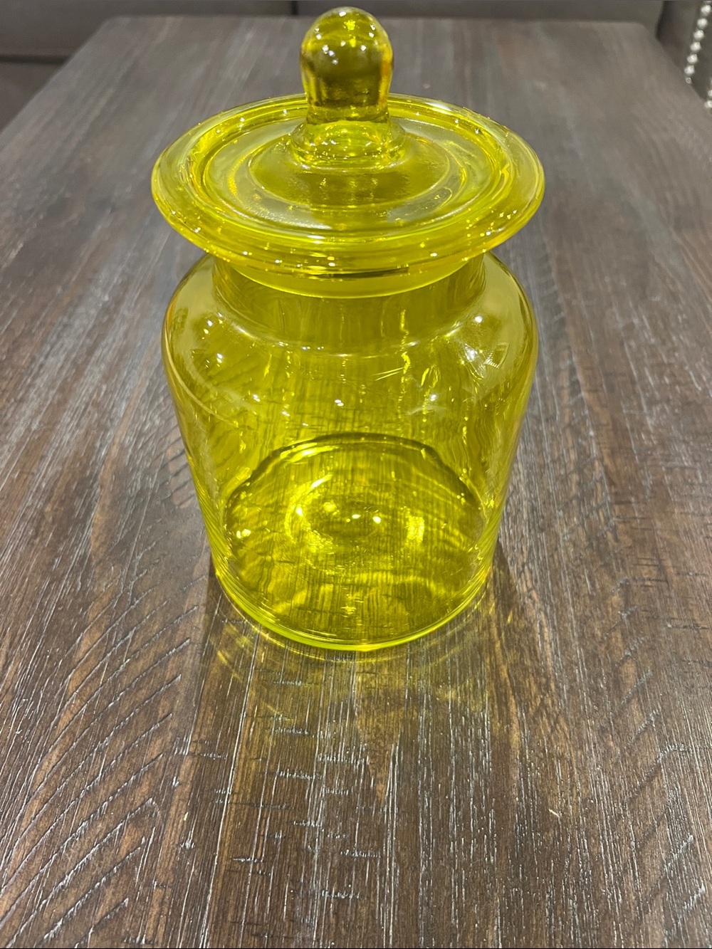 Vintage Yellow Glass Apothecary Jar with Lid